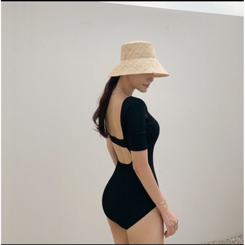 Bikini 1 mảnh liền thân hở lưng, bộ bơi tắm biển bigsize cho nữ cộc tay Bikini191