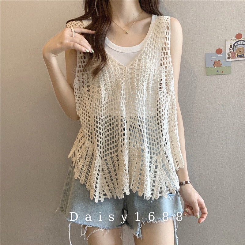 Áo Lưới Dệt Kim Khoét Lỗ phong cách retro, Daisy1688