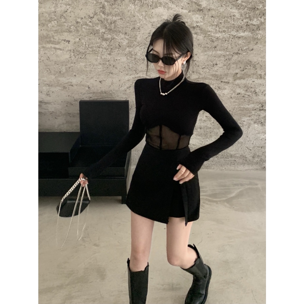 LALISAS Áo kiểu tay dài/Chân váy phong cách Hàn Quốc thời trang xinh xắn cho nữ