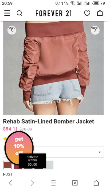 Áo khoác F21 (Rehab Satin-Lined Bomber Jacket)