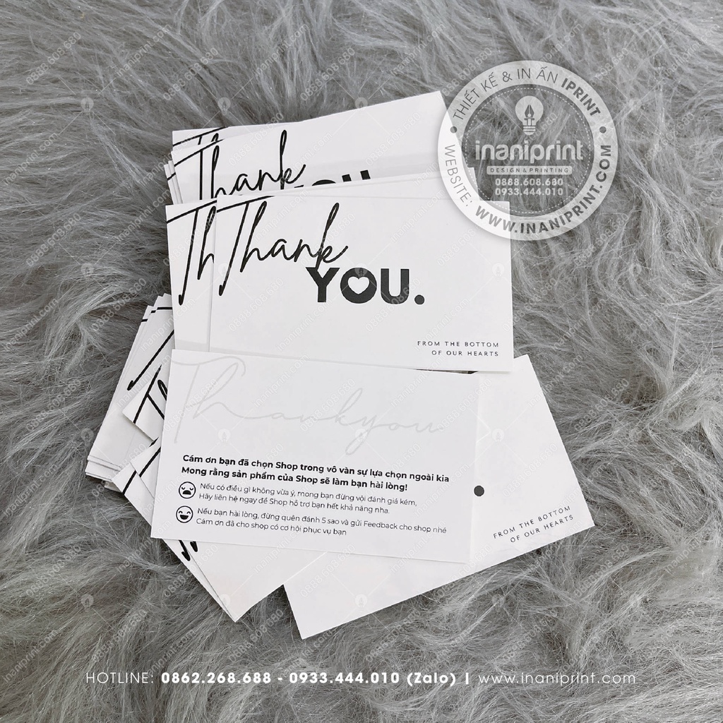 Thiệp Cám Ơn, Card Thank You Dễ Thương, Giấy Cảm Ơn Khách Hàng Trắng - Size 9x5.4cm - Màu Trắng - MS: 080