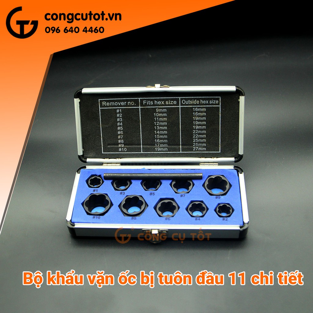 Bộ 11 khẩu vặn ốc bị tuôn đầu 9mm đến 19mm