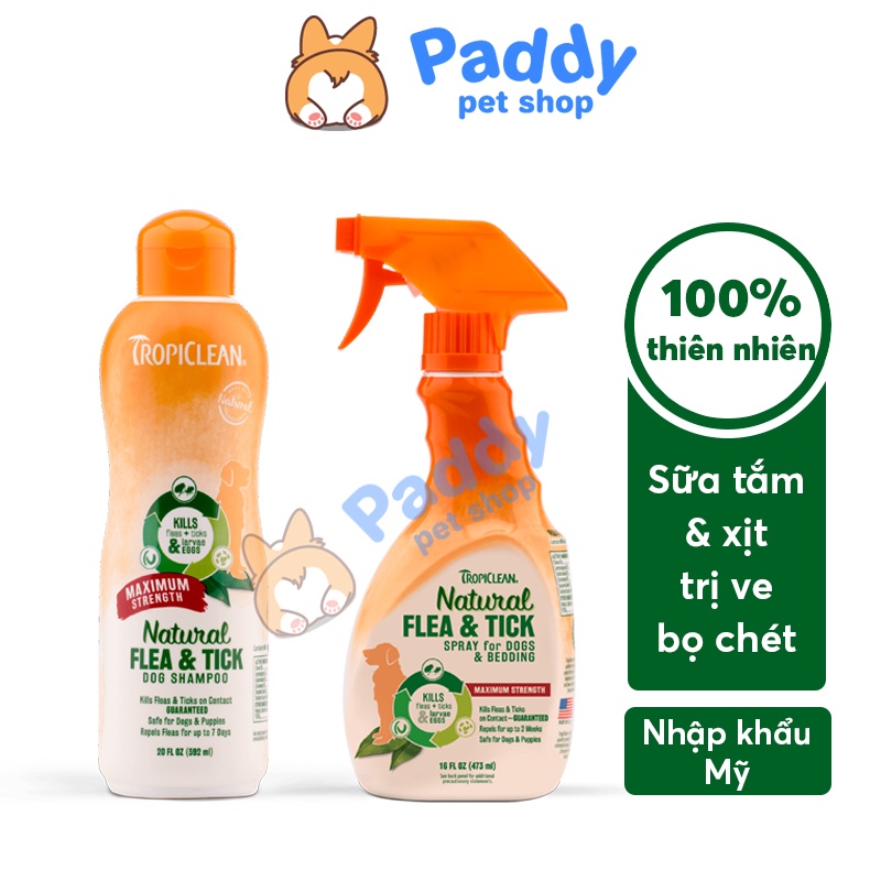 Sữa Tắm &amp; Xịt Ngừa Ve Bọ Chét Cho Chó Tropiclean Natural Flea &amp; Tick