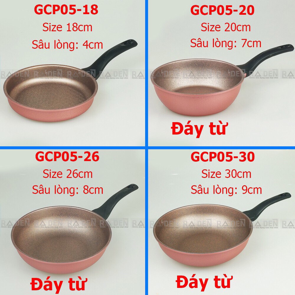 Chảo đúc vân đá 7 lớp chống dính Greencook GCP05-18 / 18cm, GCP05-20IH / 20cm, GCP05-26IH / 26cm, GCP05-30IH / 30cm