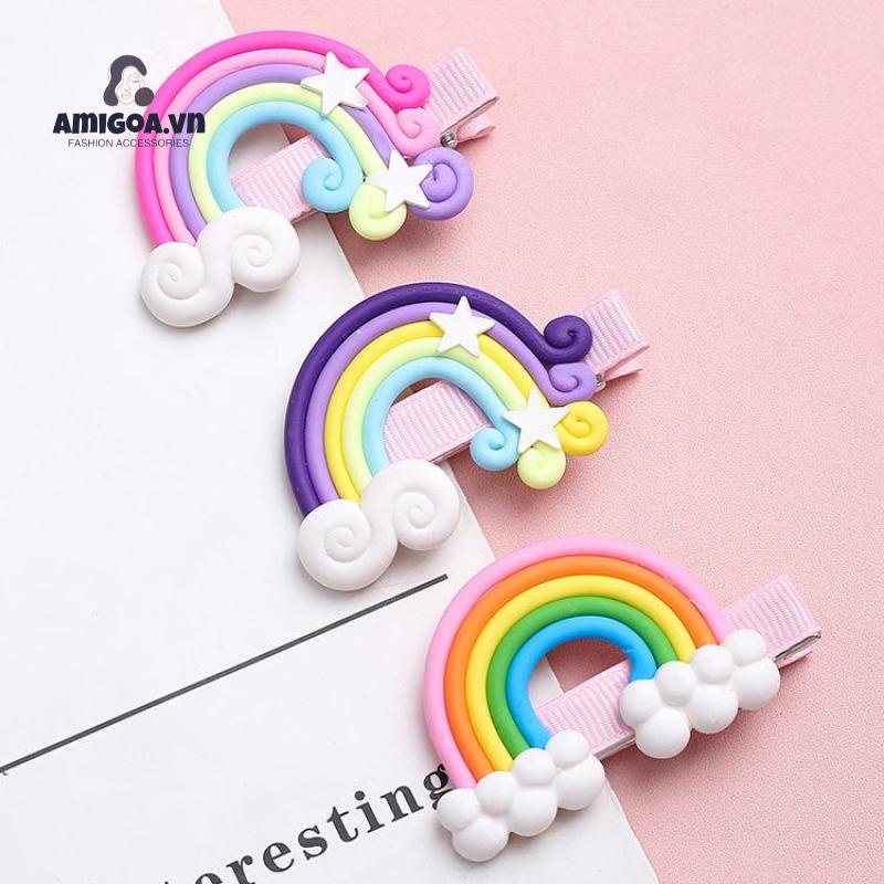Kẹp Tóc Đất Sét Mềm Họa Tiết Cầu Vồng Dễ Thương Cho Trẻ Em