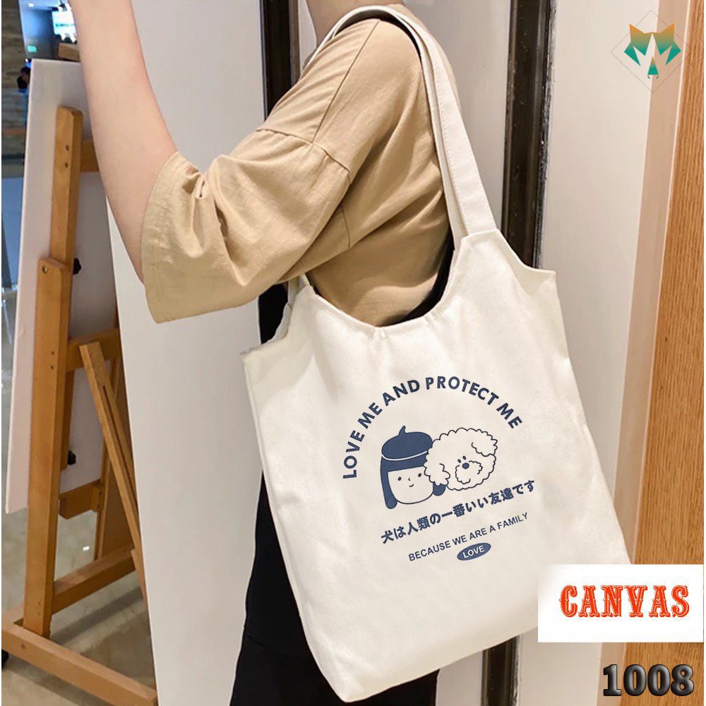 Túi Đeo Vai Tote Vải Canvas Cao Cấp 1008 462 Love Me And Protect Me Dạo Phố Cực Đẹp