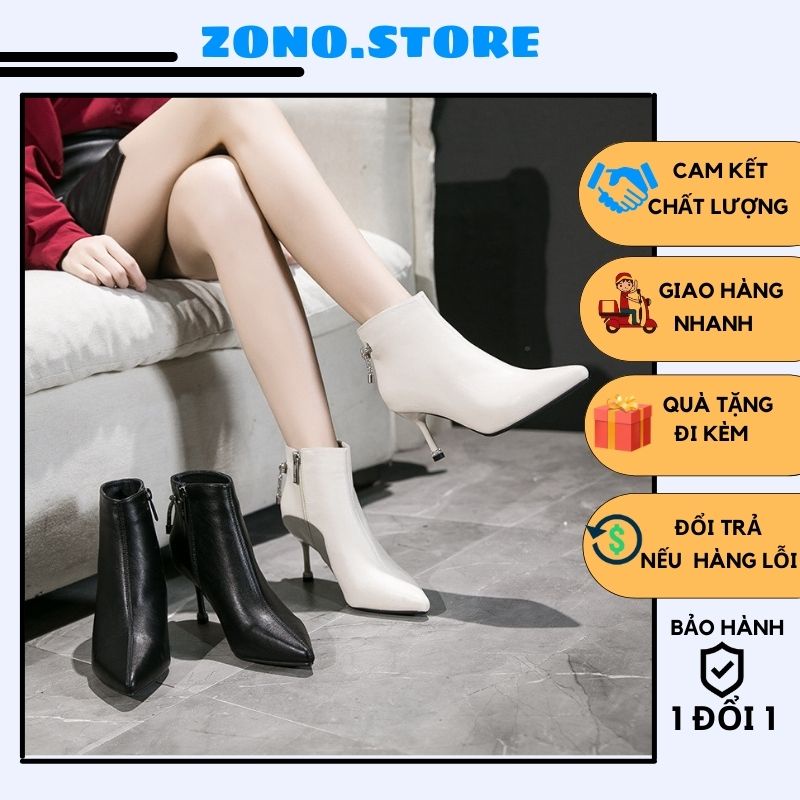 Giày bốt nữ, bốt nữ cổ thấp, cao gót mũi nhọn thời trang mùa đông 2021