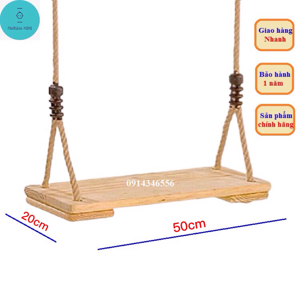 Xích đu Sân Vườn Ghế Gỗ Dây Thừng Kích Thước 60x25