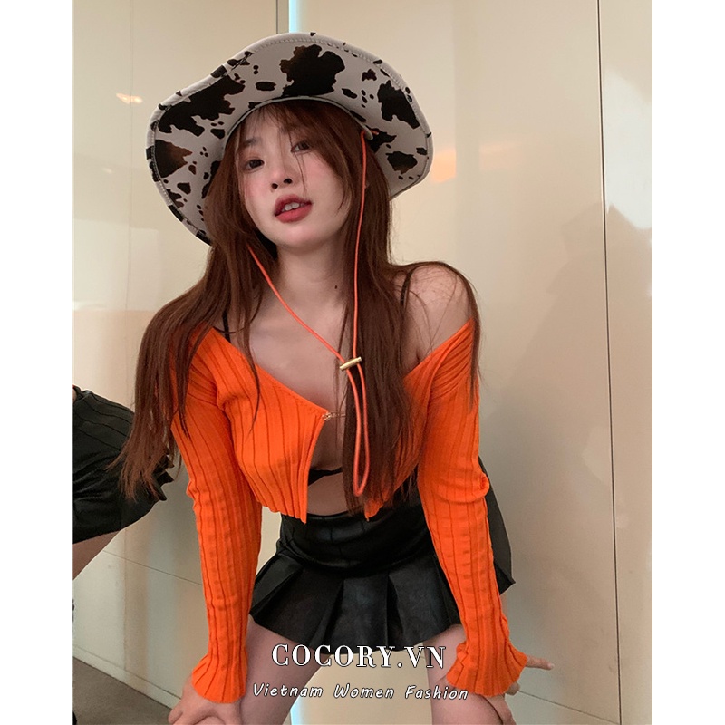 Cocory vn Áo khoác cardigan tay dài dệt kim tay dài kiểu dáng quyến rũ cho nữ