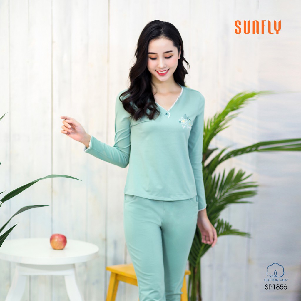 [Mã WABRWA8 giảm 15% đơn 99k] Bộ đồ cotton áo dài tay, quần dài SUNFLY SP1856