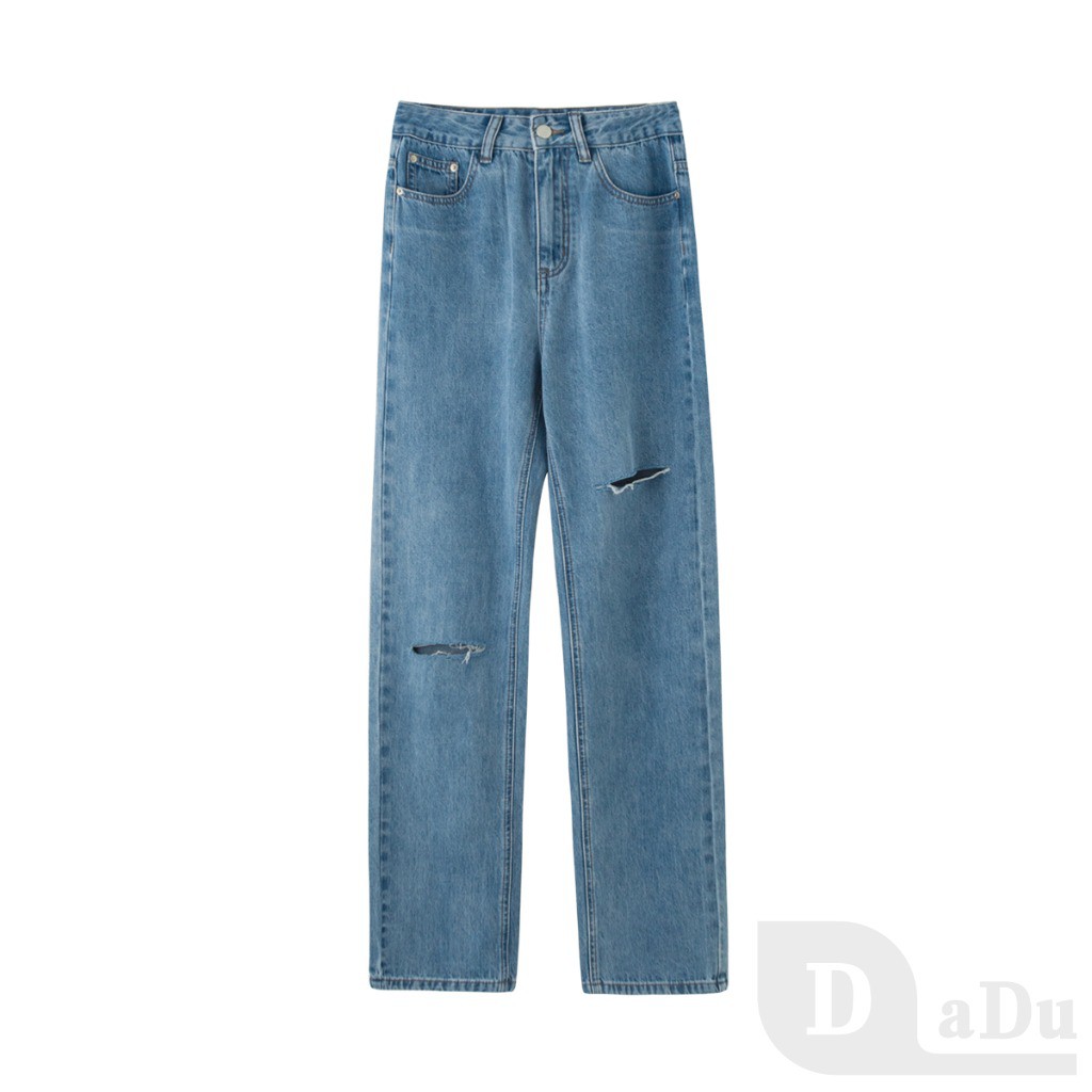 Quần Jeans Nữ Lưng Cao Ống Rộng Cá Tính