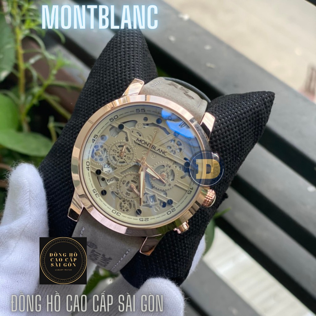 Đồng hồ nam montblan dây da size 45mm , màu xám / đen