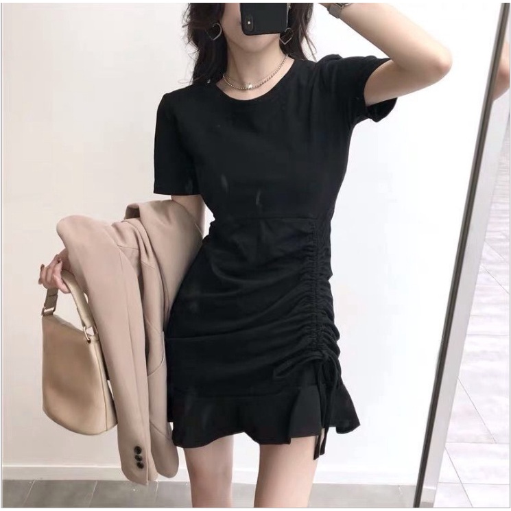 Đầm nữ IELGY màu đen tay ngắn thời trang mùa hè
