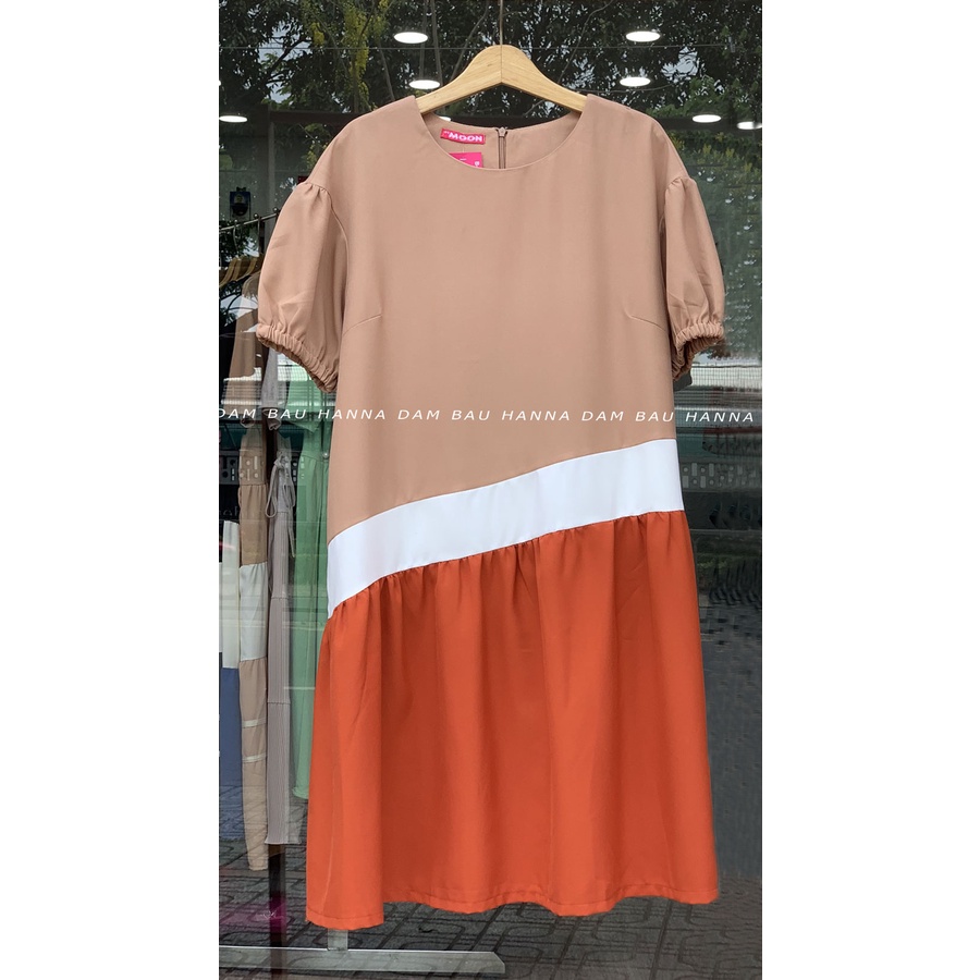 [HANNA] Đầm bầu công sở dễ thương cho mẹ trẻ vải thoáng mát cao cấp thầm mồ hôi tốt cho mùa hè dài qua gối có túi 2 bên