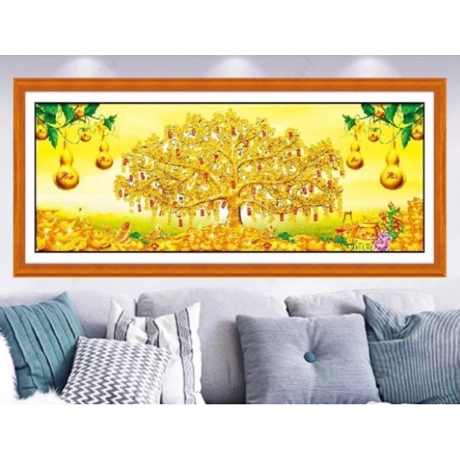 TRANH THÊU KÍN CÂY TIỀN  MN0062 (100X50) MN0063 (150X70)