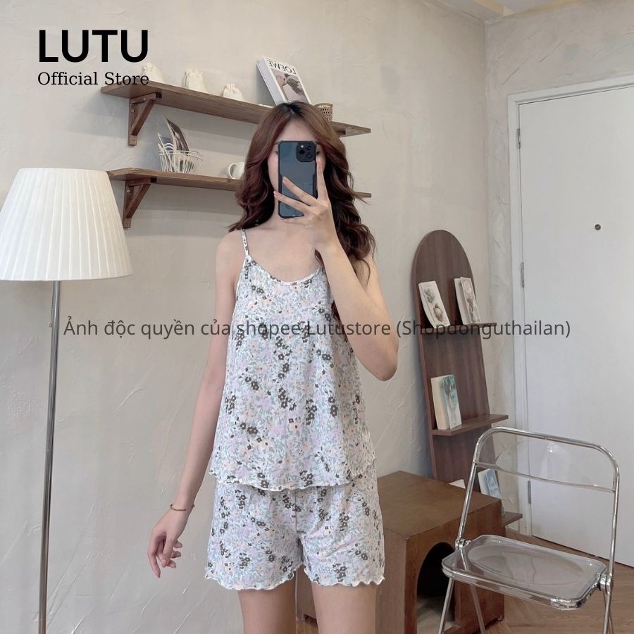 Bộ ngủ hai dây cotton xuất dư họa tiết dễ thương chất mềm mát pijama mùa hè