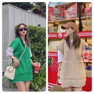 Set áo len gile + áo phông cộc phong cách hàn quốc