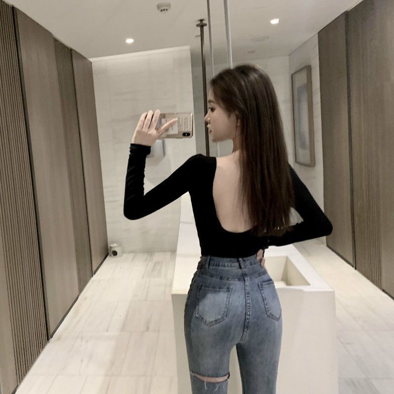 Áo Thun Croptop Tay Dài Hở Lưng Quyến Rũ Cho Nữ