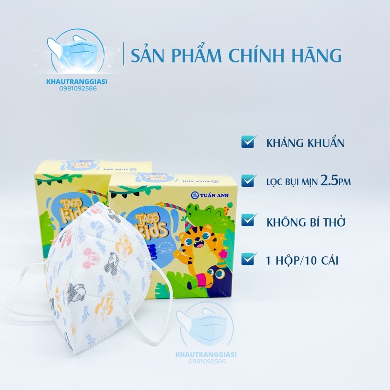 Khẩu trang KN95 không van cho em bé từ 4 - 8 tuổi hộp 10 chiếc