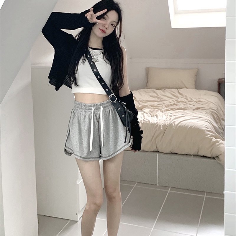Quần Short Thể Thao Lưng Cao Ống Rộng Cho Nữ