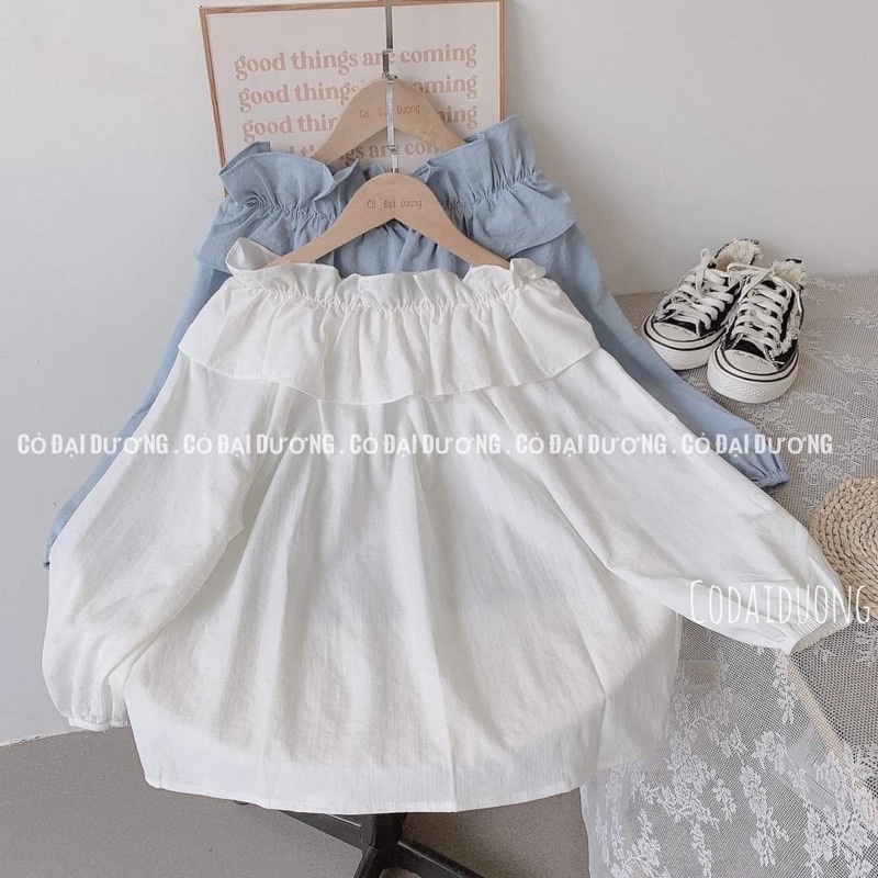 Áo Trễ Vai Bèo Tay Lửng L.Y Store Nữ [FREESHIP]  Thun đũi kiểu thiết kế bánh bèo tiểu thư màu XANH | TRẮNG Ulzzang