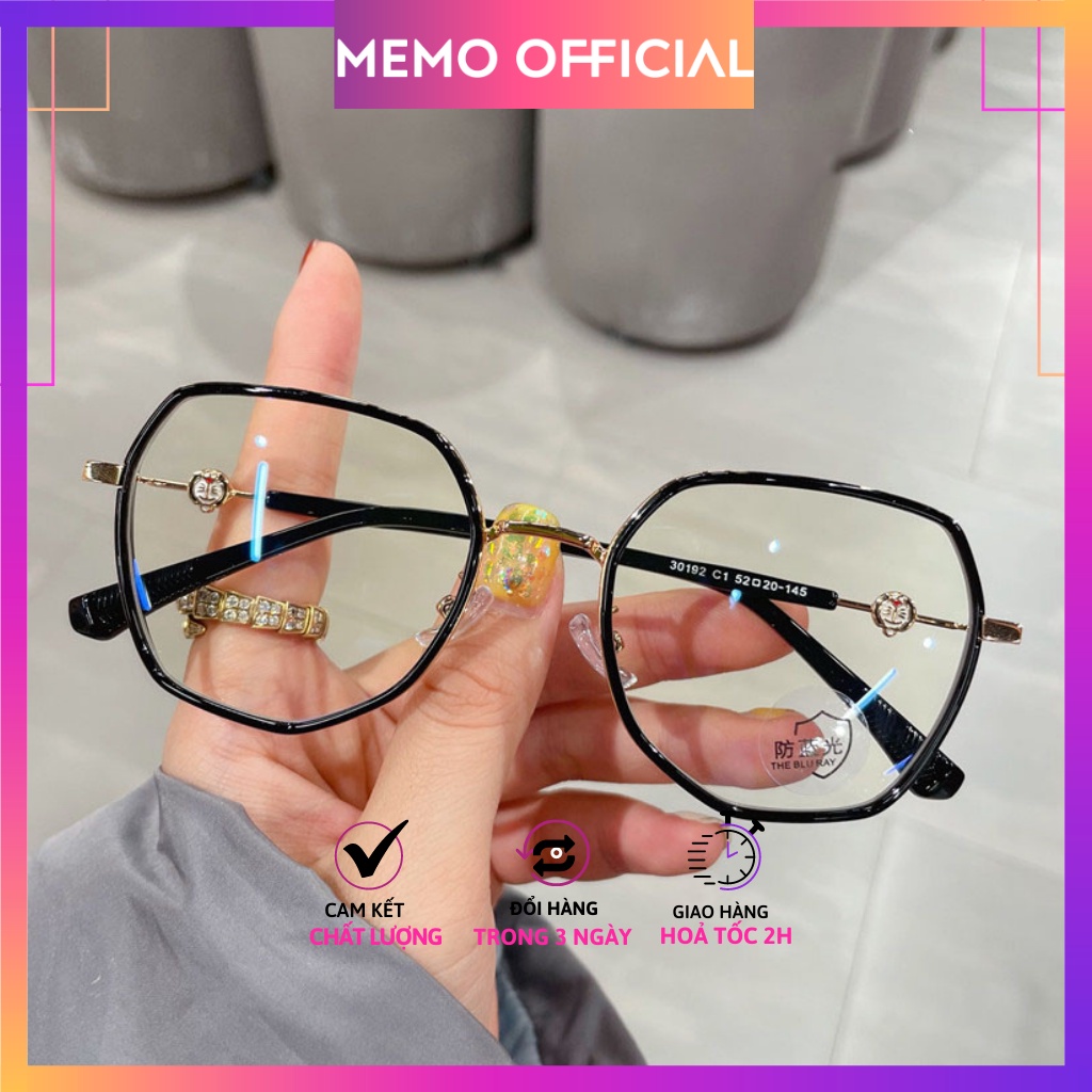 Gọng kính cận nam nữ MEMOEYEWEAR Doremon, Kim loại phủ nhựa dẻo dáng đa giác thời trang hàn quốc dễ đeo_DRM01