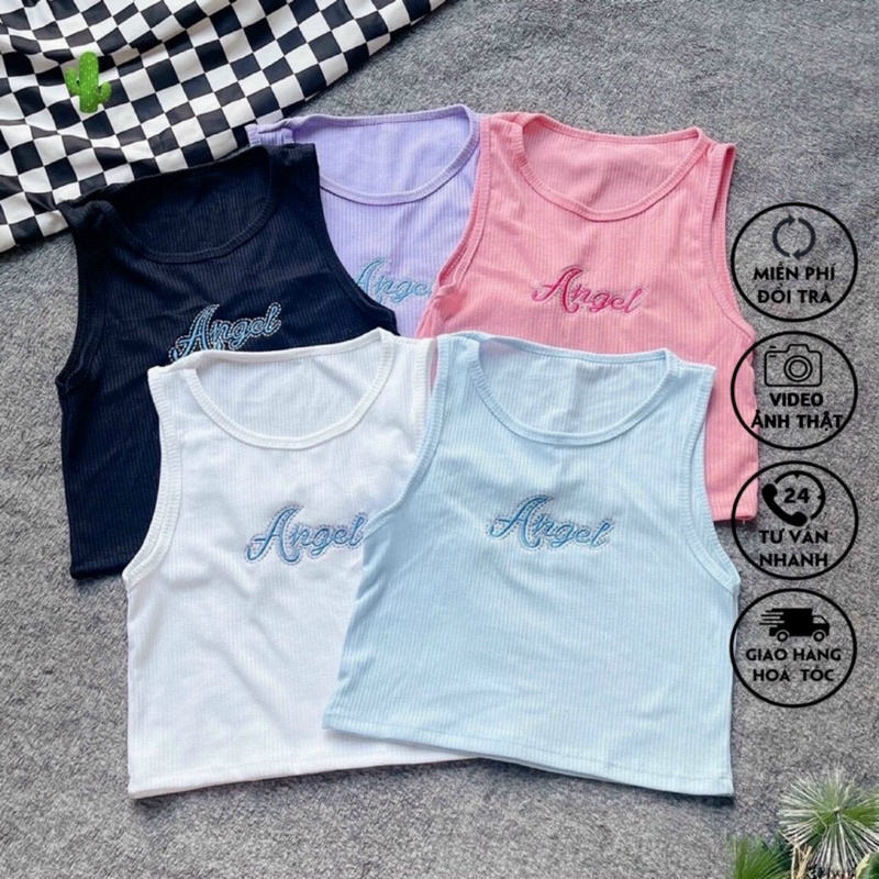 Áo 2 dây ba lỗ croptop nữ thêu chữ dễ thương alohashop91