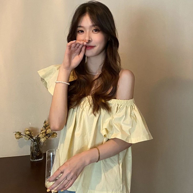 Áo Sơ Mi Tay Ngắn Trễ Vai Phong Cách Pháp Cổ Điển Thời Trang Mùa Hè Hàng Mới 2022 Dành Cho Bạn Nữ