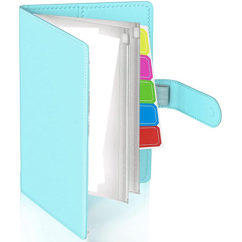 Set budget binder với túi bao khổ A6 có túi đựng tiền xu màu xanh lam
