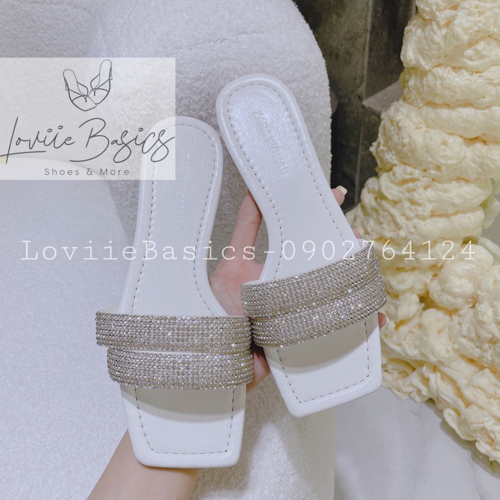 DÉP NỮ XỎ NGÓN LOVIIEBASICS ĐẾ BỆT - DÉP NỮ ĐÍNH ĐÁ XOÀN THỜI TRANG QUAI KẸP D200741 D220535