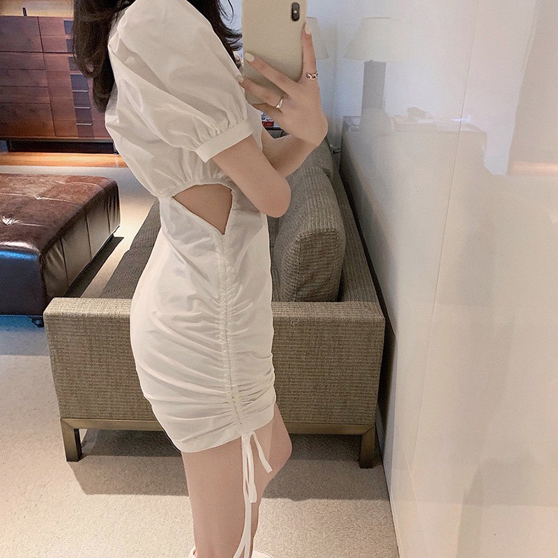 Váy nữ🍉Váy trắng khoét eo có dây rút vô cùng sexy, đầm nữ ôm body thiết kế cách điệu màu trắng eo rút mặc lên dễ thương | BigBuy360 - bigbuy360.vn