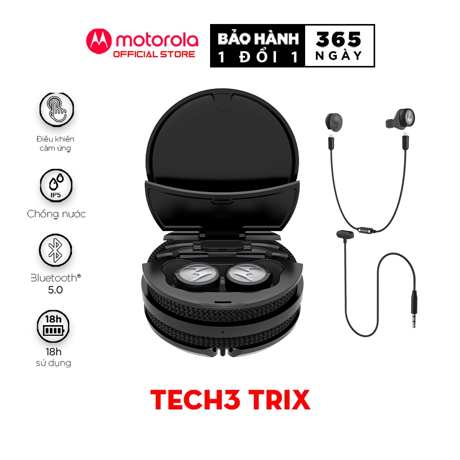 [Tặng loa 790k] Tai nghe bluetooth Motorola không dây Tech3 TriX-Thiết kế năng động- Chuẩn chống nước IPX5