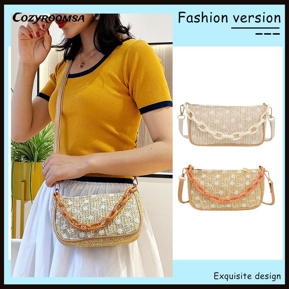 Fashion Women PU Woven Lace Flower Shoulder Crossbody Bag Chain Handbag