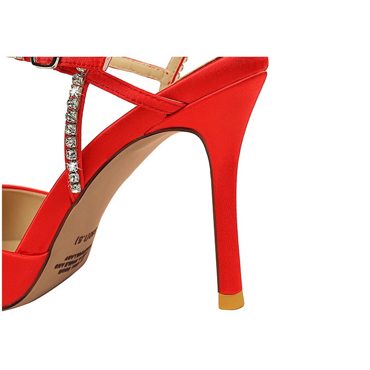 Giày cao gót BIGTREE 221-1 9.5cm bằng satin đính đá thời trang dành cho nữ