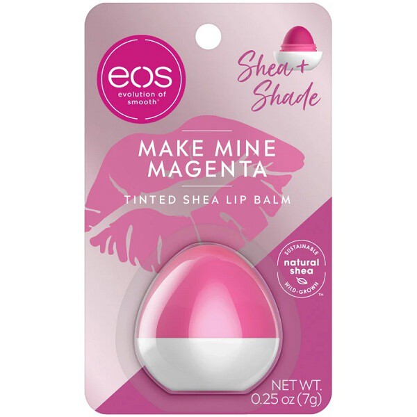 Son màu dưỡng ẩm quả trứng eos Shea + Shade Tinted Lip Balm - Make Mine Magenta 24 Hour Hydration 7g (Mỹ)