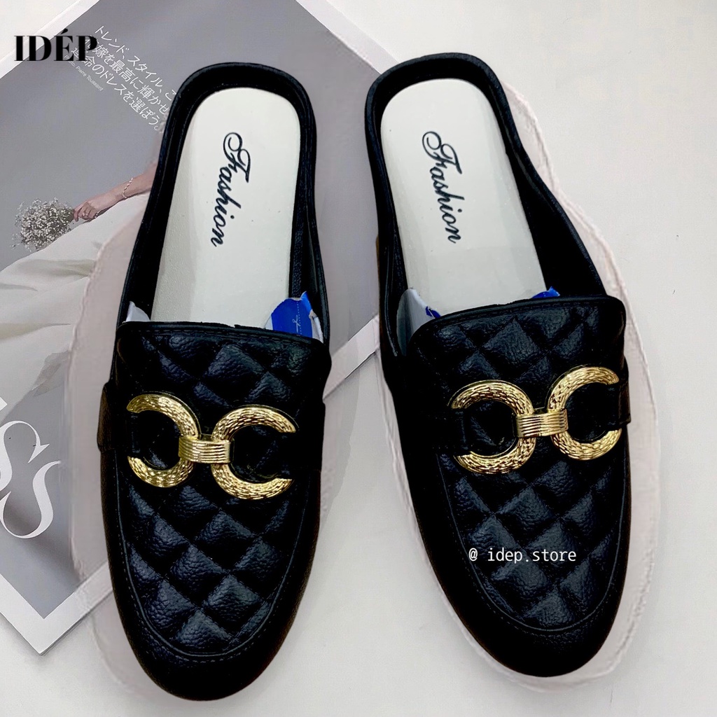 Giày sục mules nhựa lười XÍCH HOA nữ giả da cao 2cm đi mưa đi làm chống trơn Maipy - SL042