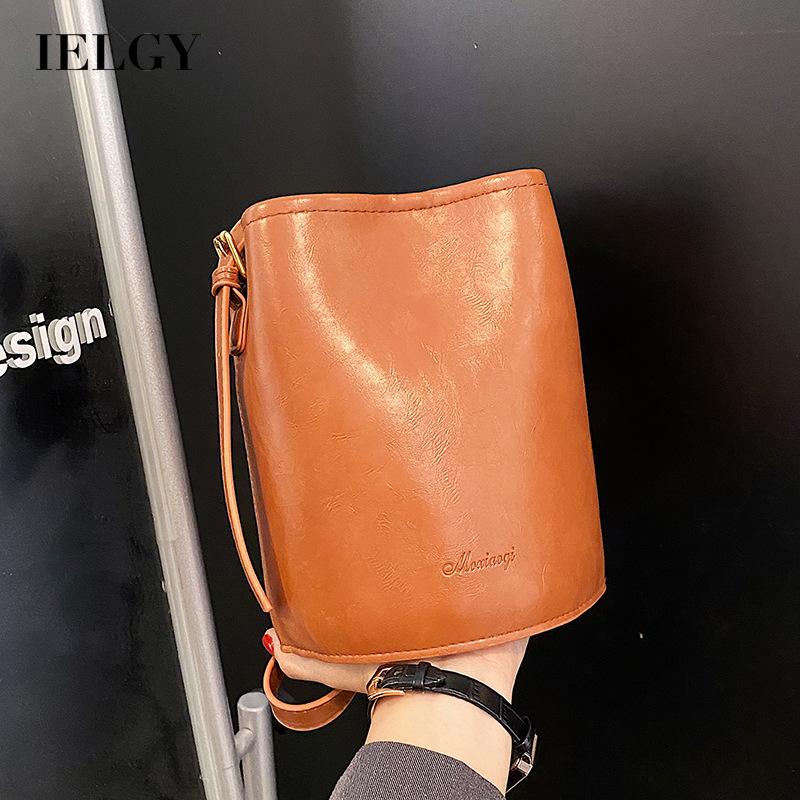 Túi đeo chéo IELGY dạng xô đơn giản phong cách retro cho nữ