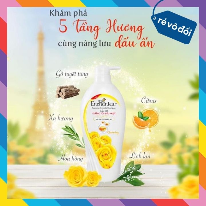 Dầu gội nước hoa Enchanteur Charming/ Sensation dưỡng tóc siêu mượt 650gr - Hàng công ty
