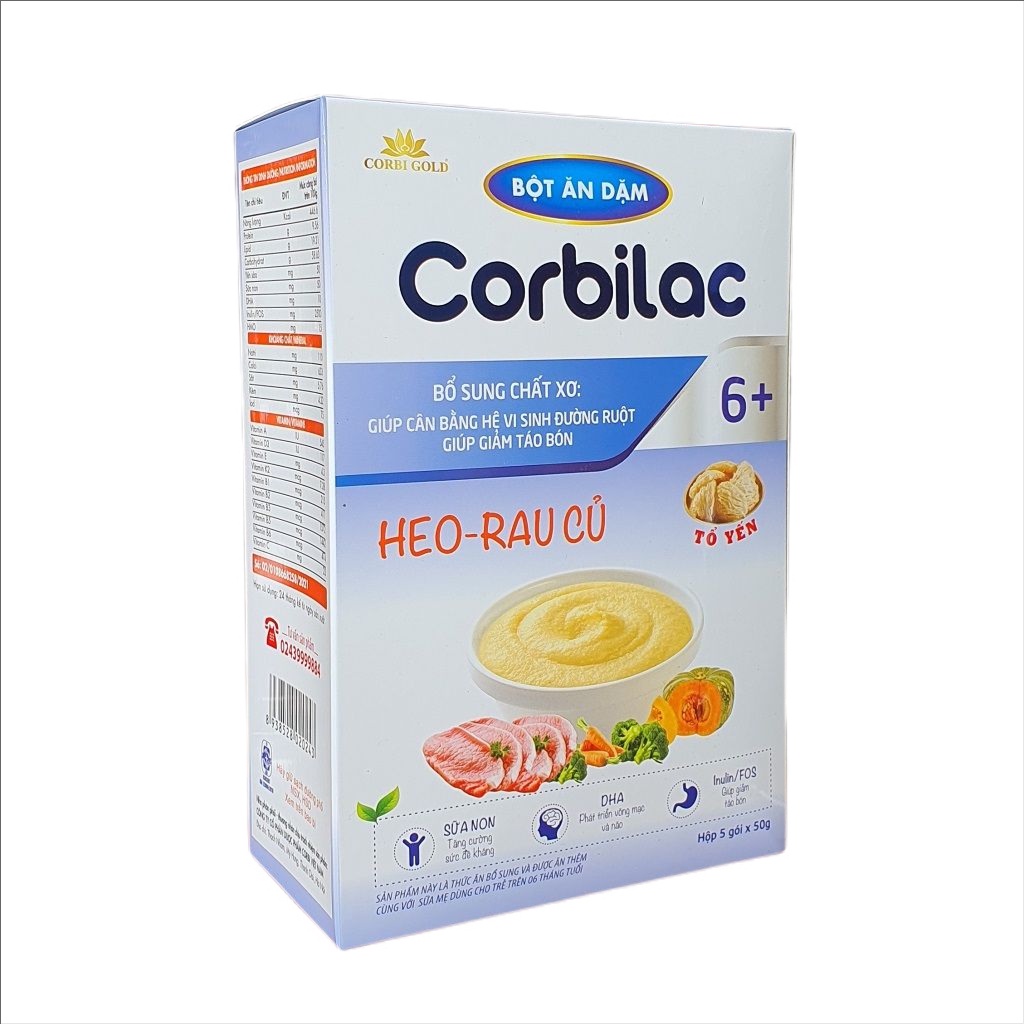 Bột ăn dặm bổ sung sữa non, yến sào cho trẻ Corbilac - Bò rau củ (Hộp 5 gói x 50g)