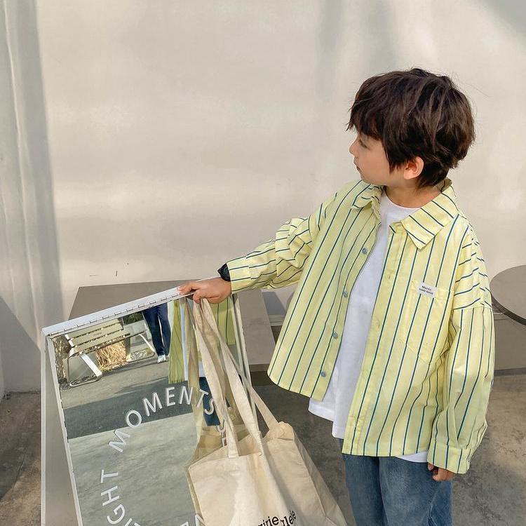 Áo Sơ Mi Cotton Tay Dài Họa Tiết Kẻ Sọc Thời Trang Xuân Thu 2022 Cho Bé Trai