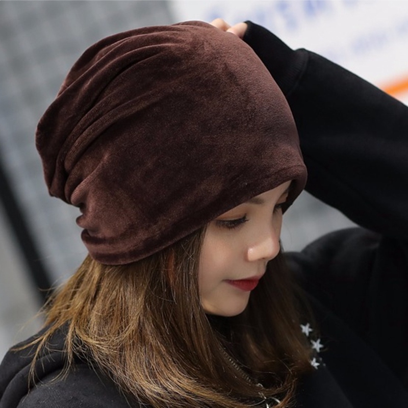 Mũ Trùm Đầu Vải Nhung Màu Trơn Phong Cách Hip Hop Thời Trang Mùa Đông Cho Nữ