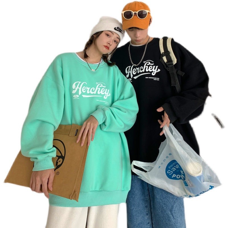 Áo sweater,áo nỉ siêu dày form rộng 2 màu in chũ herchy nam nữ mặc cực chất | BigBuy360 - bigbuy360.vn