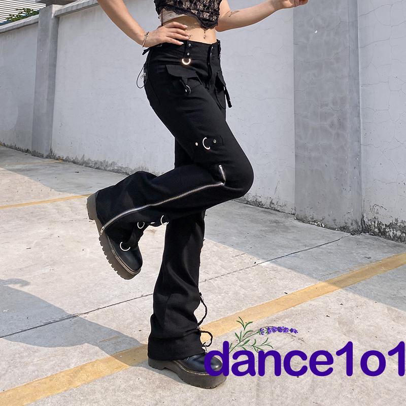 Quần jeans lưng cao phối vòng kim loại thời trang cho nữ