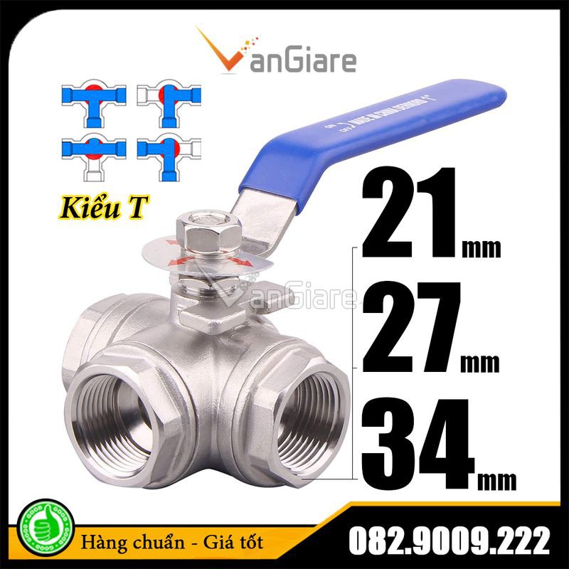 Van bi 3 ngã, van khóa 3 cổng inox phi 21 27 34 Đài Loan