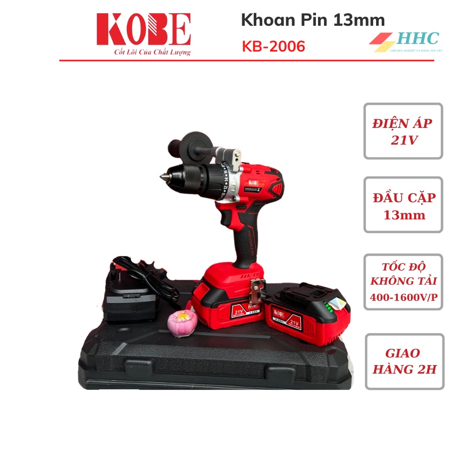 Máy khoan pin KOBE KB-2006 đầu auto lock 13mm - Máy khoan tác động siêu khoẻ, siêu bền