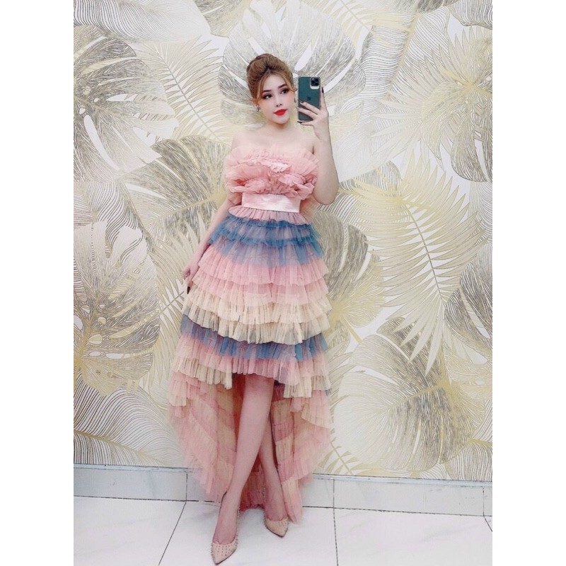 đầm tầng đuôi tôm phối màu ( ảnh và video thật 10000%)