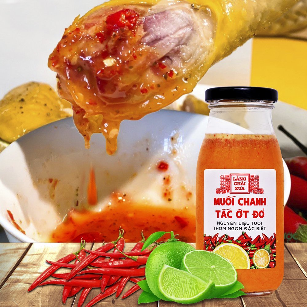 Muối ớt đỏ chanh tắc cao cấp Làng Chài Xưa, nguyên liệu tươi, thơm ngon đặc biệt, chai thủy tinh 300g