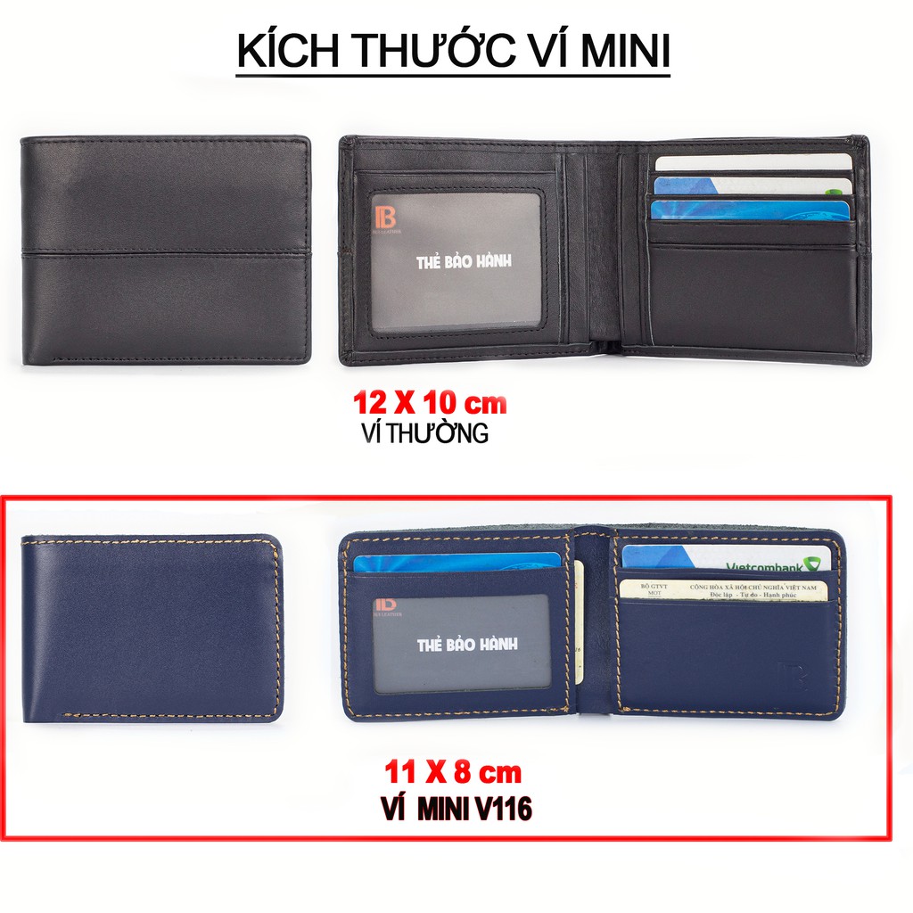 Ví nam mini V115 cao cấp- Ví nam nhỏ gọn da bò Nappa, 2 màu lựa chọn-Da thật, thương hiệu Bụi leather-BH 24 tháng