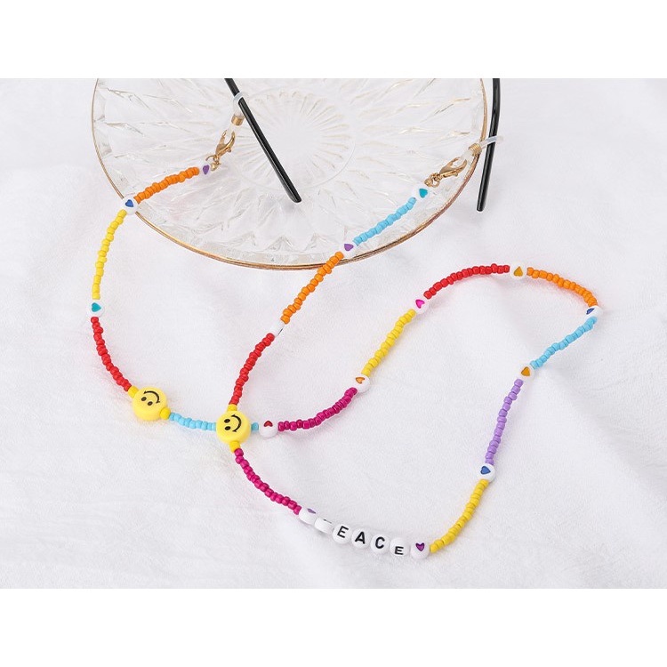 Dây đeo mắt kính đeo khẩu trang dạng chuỗi hạt mặt cười màu sắc 2 trong 1