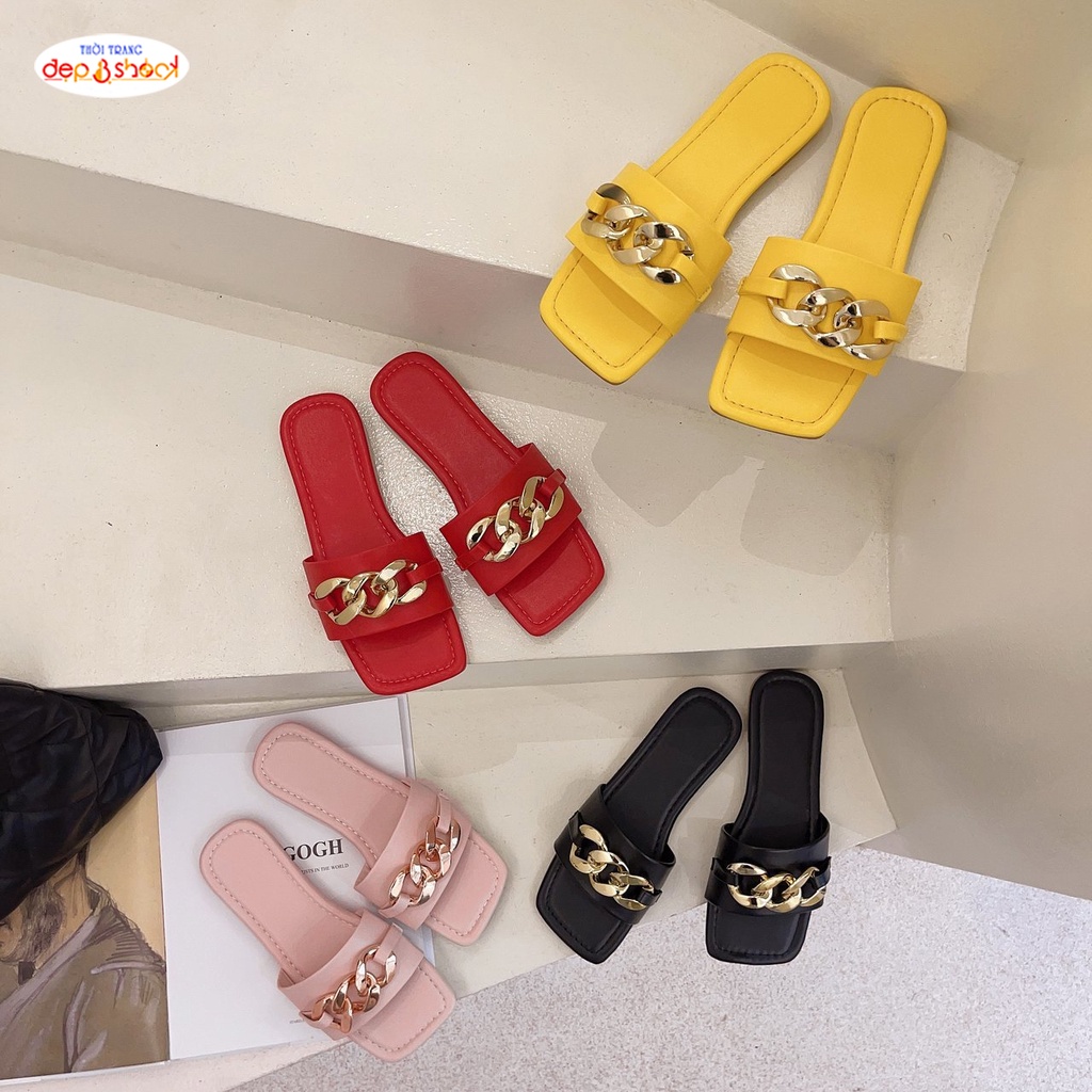 Dép nữ quai ngang thời trang Mắt Xích bản lớn có size từ 33 đến 43 Depvashock